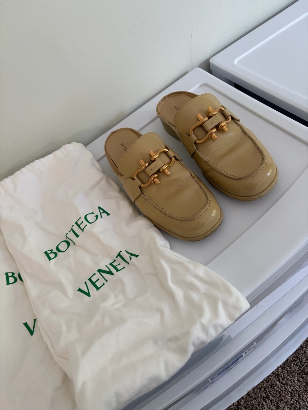 Bottega Veneta Tan Leather Horsebit Mules